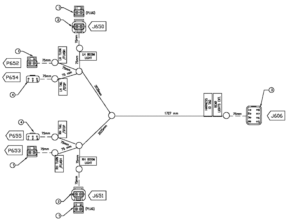 Схема запчастей Case IH TITAN 3520 - (08-013) - HARNESS, TAIL LIGHT EXT (06) - ELECTRICAL