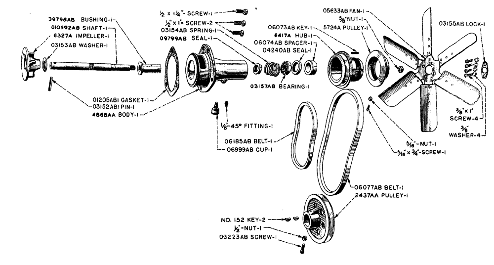 Схема запчастей Case IH LA-SERIES - (022) - FAN AND WATER PUMP BODY NO. 6417A (02) - ENGINE