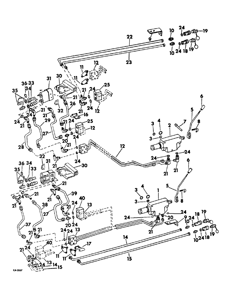 Схема запчастей Case IH 656 - (F-44) - HYDRAULICS, AUXILIARY HYDRAULIC VALVES AND TUBES, FARMALL TRACTORS SERIAL NO. 46203 AND ABOVE (07) - HYDRAULIC SYSTEM