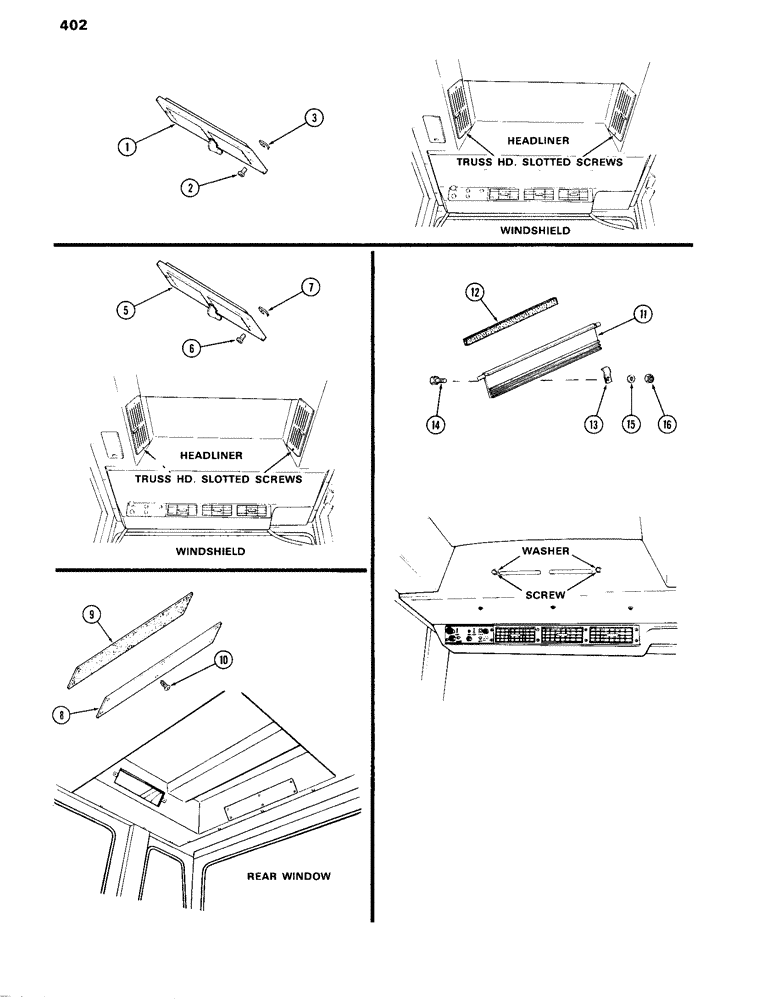 Схема запчастей Case IH 870 - (402) - CAB, RECIRCULATION GRILLE, USED WITH REAR MOUNTED VALVE, USED CAB SERIAL NOS. 7806201 THRU 7808979 (09) - CHASSIS/ATTACHMENTS