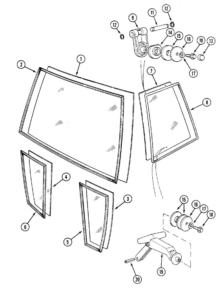 Схема запчастей Case IH 1494 - (9-456) - FRONT AND SIDE WINDOWS, TRACTORS WITH CAB (09) - CHASSIS/ATTACHMENTS
