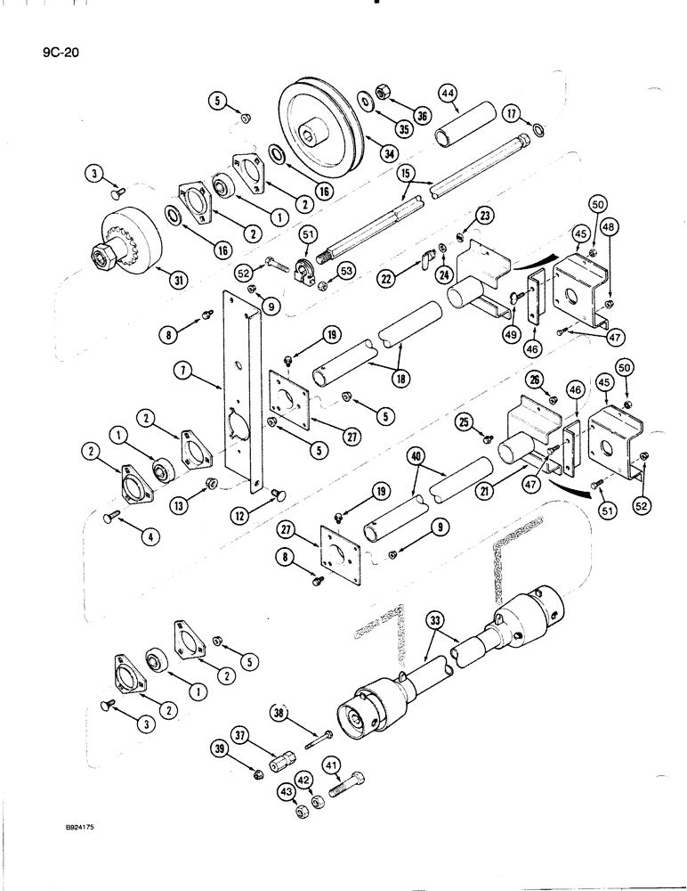 Схема запчастей Case IH 1020 - (9C-20) - AUGER AND KNIFE JACKSHAFT DRIVE, 30 FOOT HEADER (58) - ATTACHMENTS/HEADERS