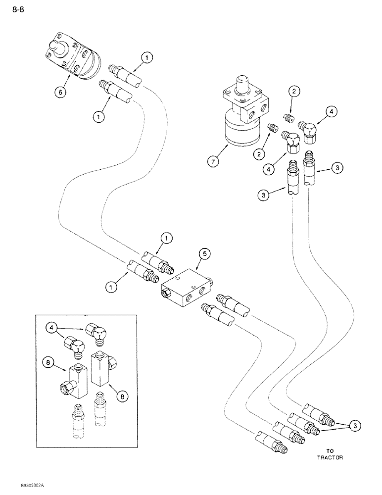 Схема запчастей Case IH 1250 - (8-08) - LIFT AND SWING HYDRAULICS, WITHOUT AUGER FEEDER, 1250 MACHINES, P.I.N. 7001 AND AFTER (07) - HYDRAULICS