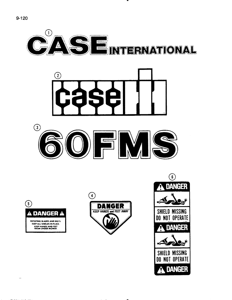 Схема запчастей Case IH 60FMS - (9-120) - DECALS, 60FMS MOWER (03) - CHASSIS/MOUNTED EQUIPMENT