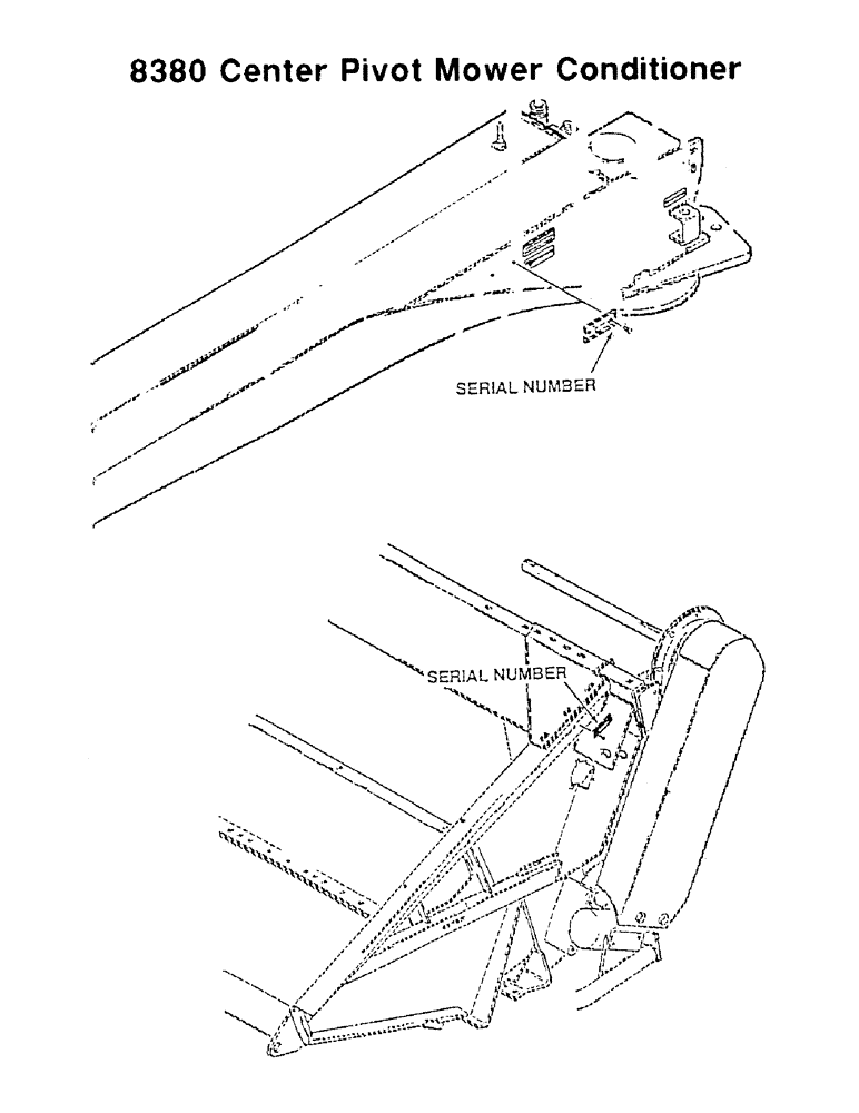 Схема запчастей Case IH 8380 - (1-2) - SERIAL NUMBER LOCATION, 8380 CENTER PIVOT MOWER CONDITIONER (00) - PICTORIAL INDEX