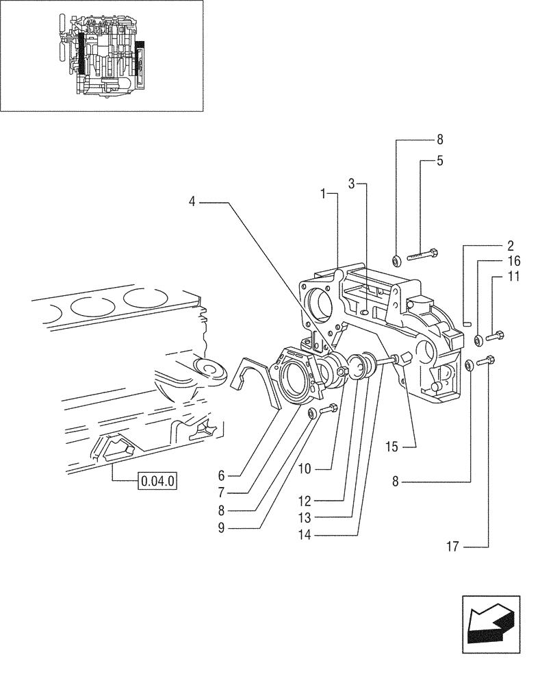 Схема запчастей Case IH JX95 - (0.04.3/01[02]) - CRANKCASE COVERS - TIER 1 ENGINE (01) - ENGINE