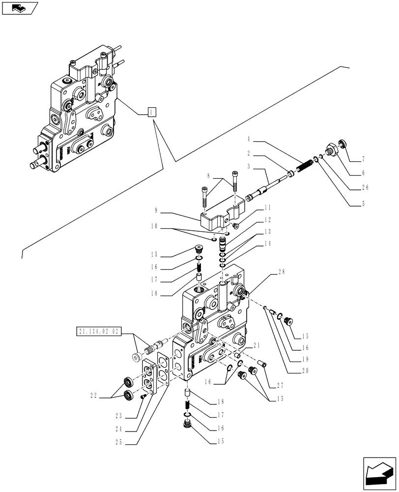 Схема запчастей Case IH FARMALL 65C - (21.134.02[03]) - POWER SHUTTLE VALVE - BREAKDOWN (POWER SHUTTLE - 12X12 - GROUND SPEED) (21) - TRANSMISSION