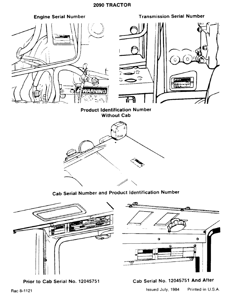 Схема запчастей Case IH 2090 - (1-04) - ENG. S/N, TRANS. S/N, PRODUCT IDENTIFICATION NUMBER W/O CAB, CAB S/N & PRODUCT IDENTIFICATION NUMBER (00) - PICTORIAL INDEX