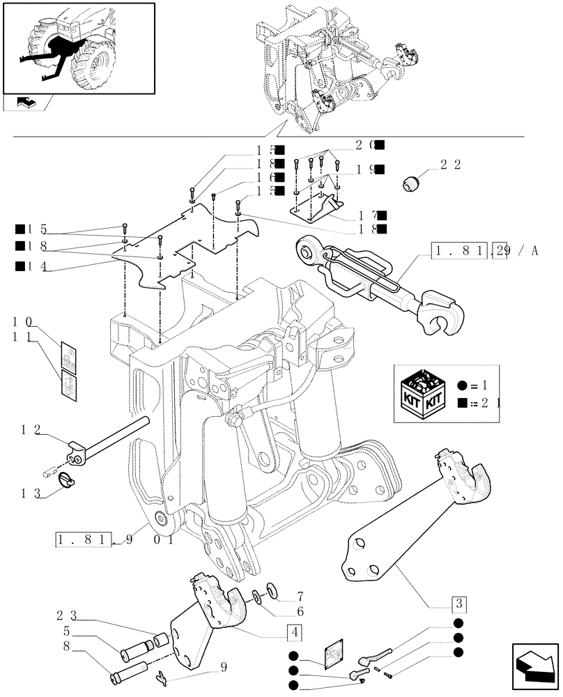 Схема запчастей Case IH PUMA 165 - (1.81.9[04]) - (VAR.087/1) FRONT HPL FOR REAR REMOTES LESS PTO, LESS AUX. COUPLERS - LINK AND ARMS - C6726 (07) - HYDRAULIC SYSTEM