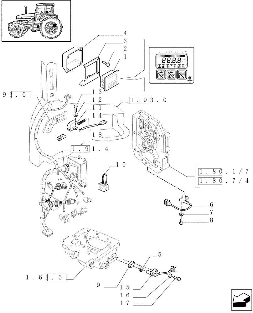 Схема запчастей Case IH JX90U - (1.75.0/05) - (VAR.746/1) DIGITAL UNIT FOR HYDR. P.T.O. (POWER-SHUTTLE) (06) - ELECTRICAL SYSTEMS