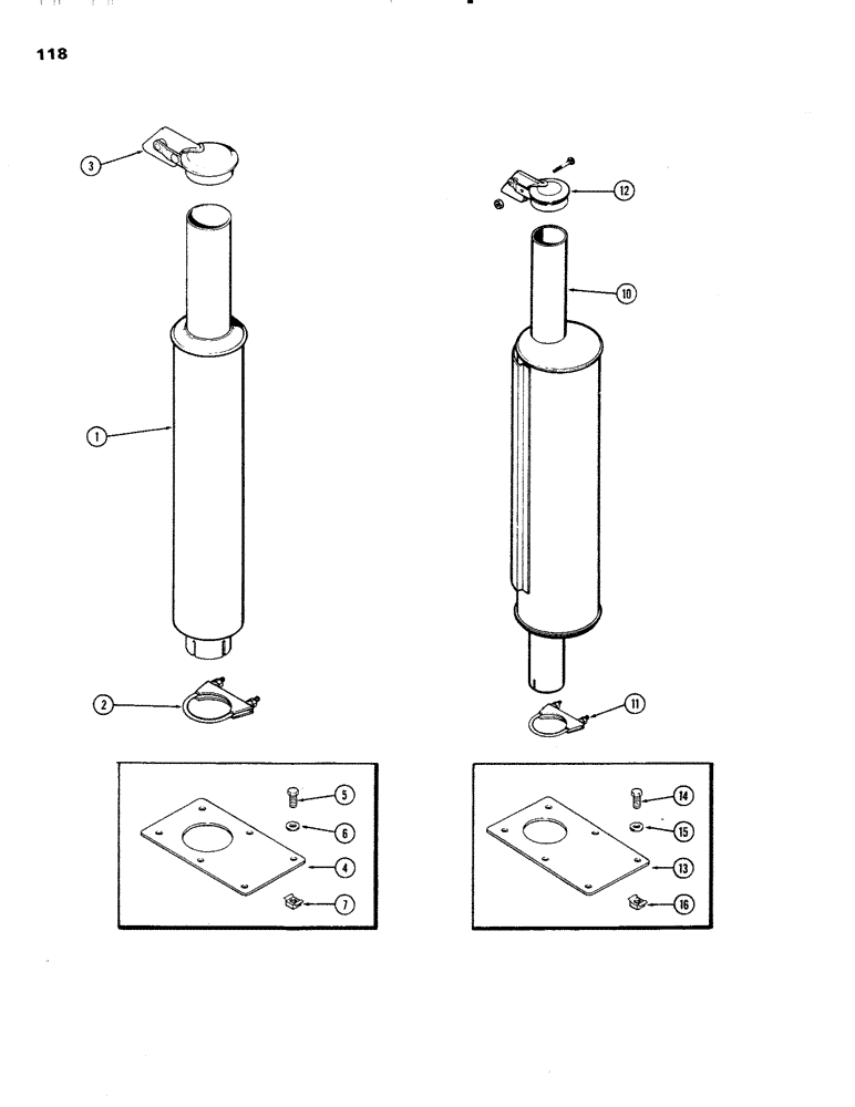 Схема запчастей Case IH 336DT - (118) - EXHAUST SYSTEM, MUFFLER WITH RAIN CAP, WITH 3-1/2 INCH INLET, 336DT TURBOCHARGED ENGINES, B 
