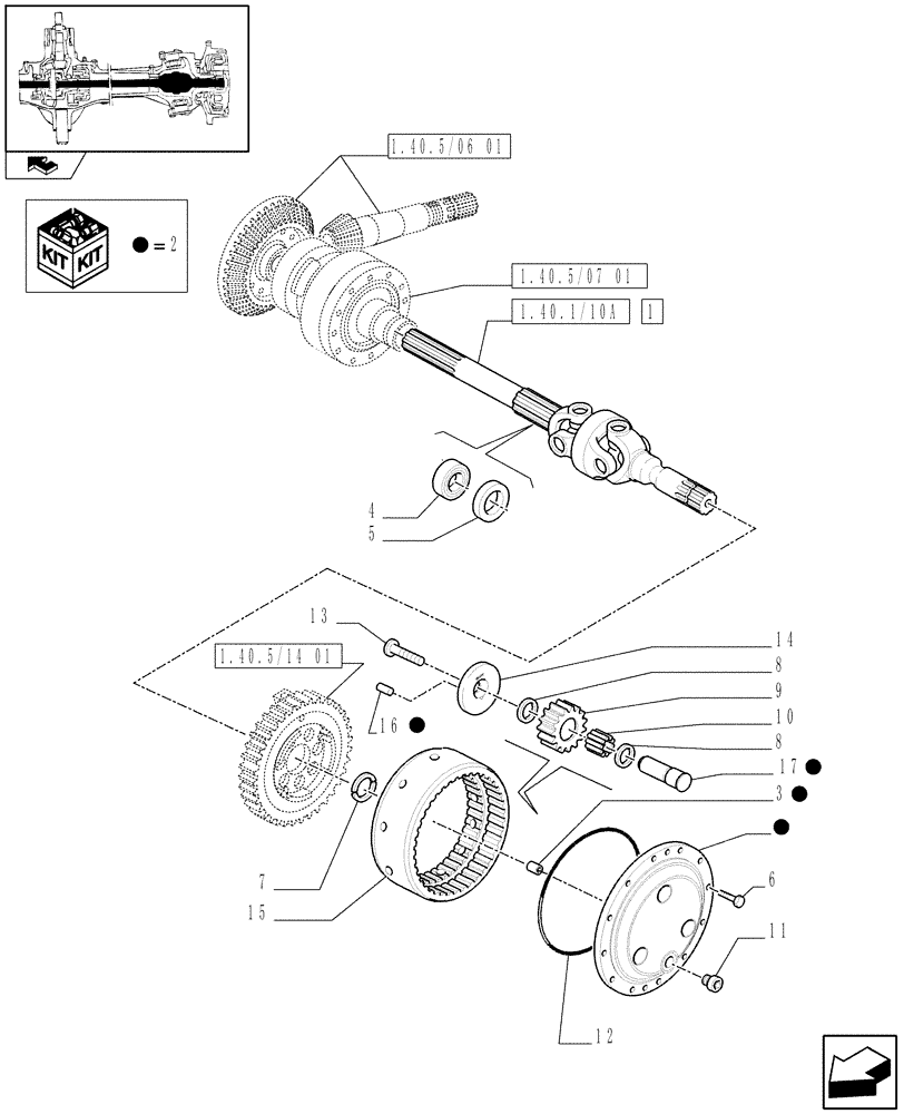 Схема запчастей Case IH PUMA 140 - (1.40.5/10) - (CL.4) FRONT AXLE W/MULTI-PLATE DIFF. LOCK, ST. SENSOR AND BRAKES - GEARS AND DIFFERENTIAL AXLE (VAR.330426) (04) - FRONT AXLE & STEERING