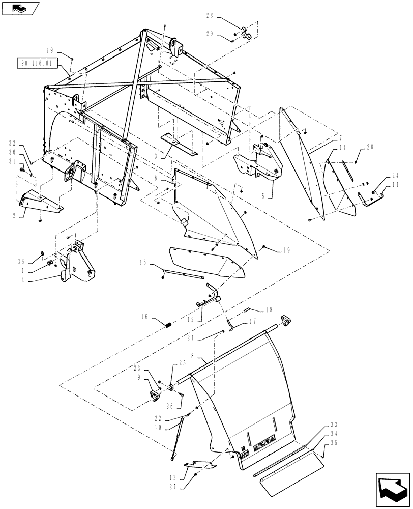 Схема запчастей Case IH 9230 - (90.118.02) - STRAW HOOD DEFLECTORS (90) - PLATFORM, CAB, BODYWORK AND DECALS