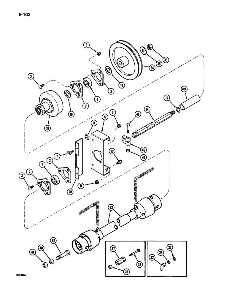 Схема запчастей Case IH 1010 - (9-102) - AUGER AND KNIFE JACKSHAFT DRIVE, 15.0 FOOT HEADER (58) - ATTACHMENTS/HEADERS