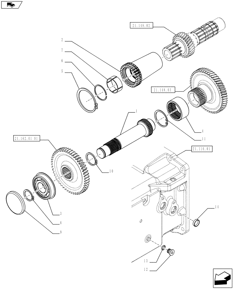 Схема запчастей Case IH FARMALL 65C - (21.162.01[02]) - GEARBOX GEARINGS - REVERSE TRANSMISSION GEAR (21) - TRANSMISSION