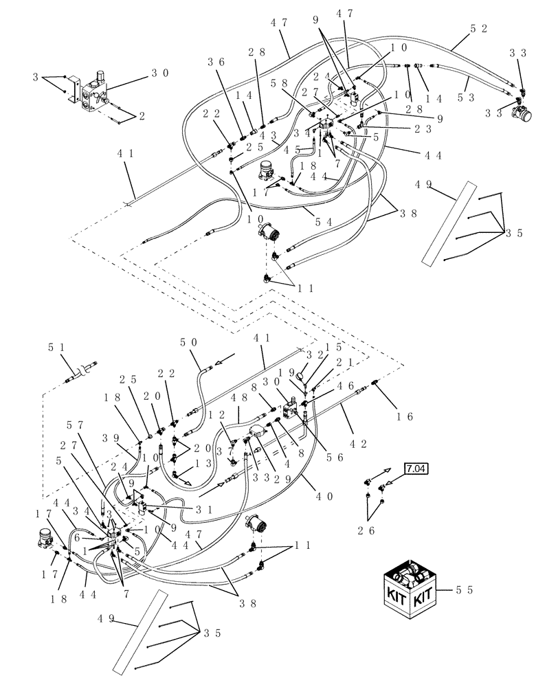 Схема запчастей Case IH DHX301 - (7.08[1]) - HYDRAULICS, DOUBLE SWATH, 30 FT, PRIOR TO PIN E01 2003 (07) - HYDRAULICS