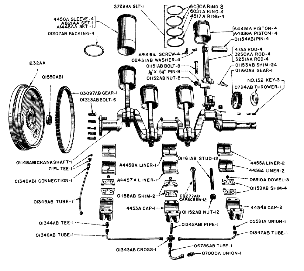 Схема запчастей Case IH LA-SERIES - (002) - PISTONS, CONNECTING RODS AND CRANKSHAFT (02) - ENGINE