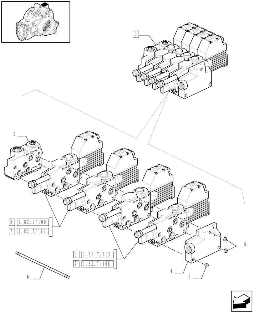 Схема запчастей Case IH PUMA 195 - (1.82.7/10 C) - ELECTRONIC MID MOUNTED VALVES 4 SLICE - BREAKDOWN (07) - HYDRAULIC SYSTEM