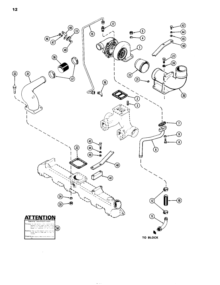Схема запчастей Case IH 504DT - (012) - TURBOCHARGER AND ATTACHING PARTS, ENGINE LESS FUEL DEVICE, 504DT TURBOCHARGED ENGINES (10) - ENGINE