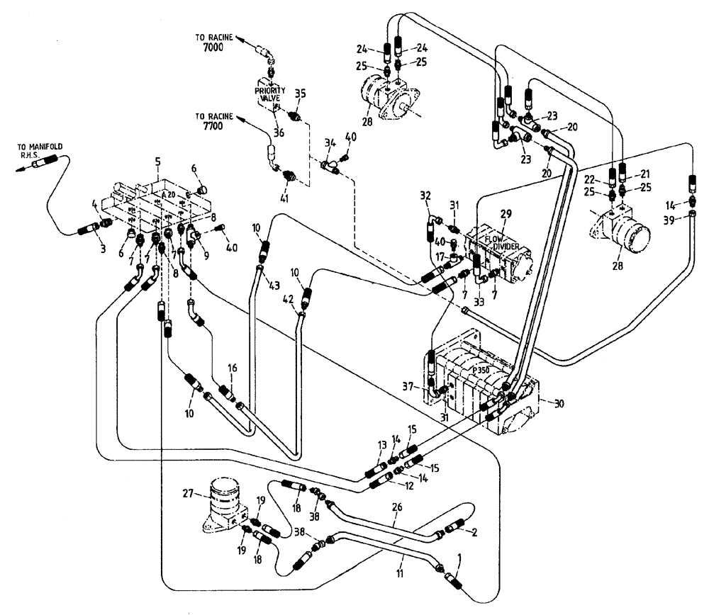 Схема запчастей Case IH 7700 - (B05[46]) - HYDRAULIC CIRCUIT, ELEVATOR AND TOPPER, SERIAL # 7660 AND ONWARDS Hydraulic Components & Circuits