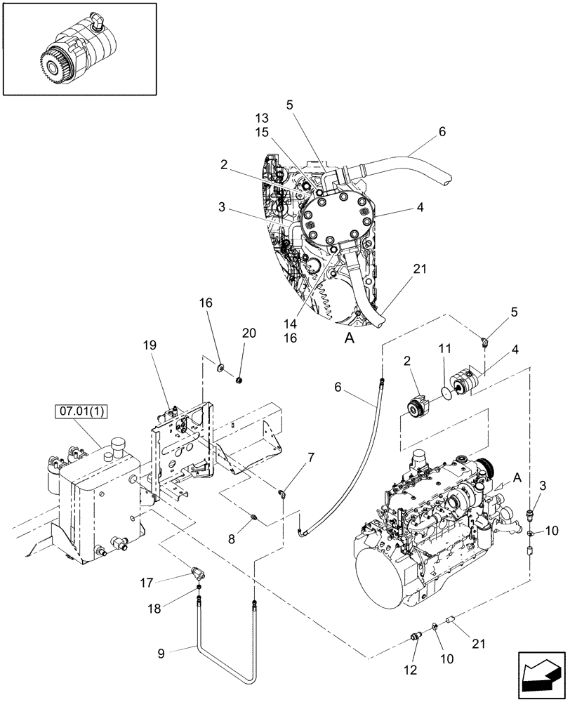 Схема запчастей Case IH WD2303 - (07.10[1]) - AUXILIARY ENGINE-MOUNTED HYDRAULIC DRIVE (07) - HYDRAULICS