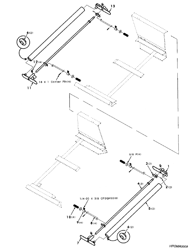 Схема запчастей Case IH 8830 - (52) - DRAPER ROLLER ASSEMBLY, OUTER (58) - ATTACHMENTS/HEADERS