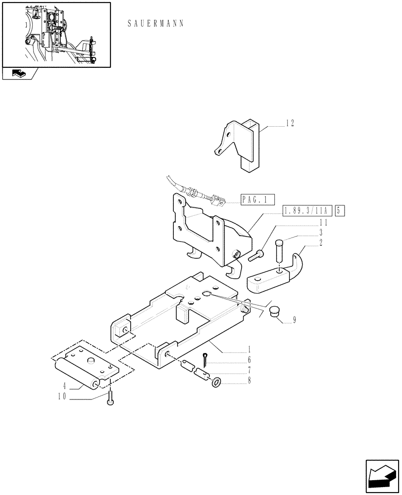 Схема запчастей Case IH FARMALL 95C - (1.89.3/11[03]) - PICK UP HITCH AND DRAW BAR (SAUERMANN) - BRACKET, TIE-ROD AND SUPPORT (VAR.330929-331935) (09) - IMPLEMENT LIFT
