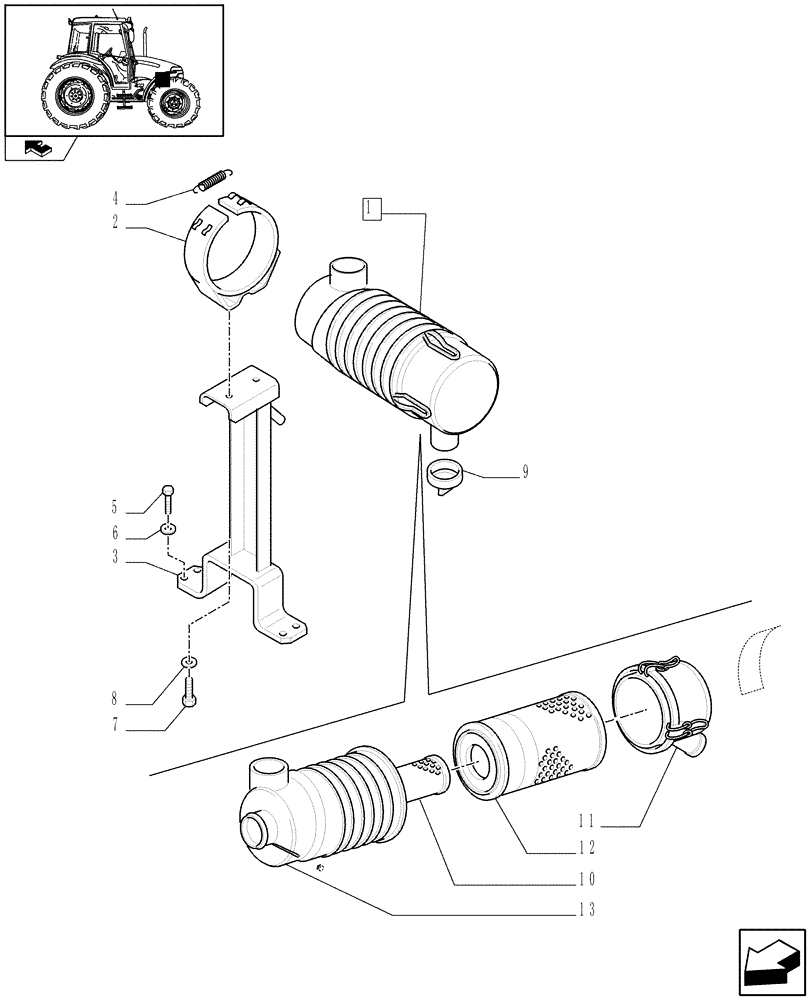 Схема запчастей Case IH FARMALL 90 - (1.19.1[01]) - DRY AIR CLEANER (02) - ENGINE EQUIPMENT