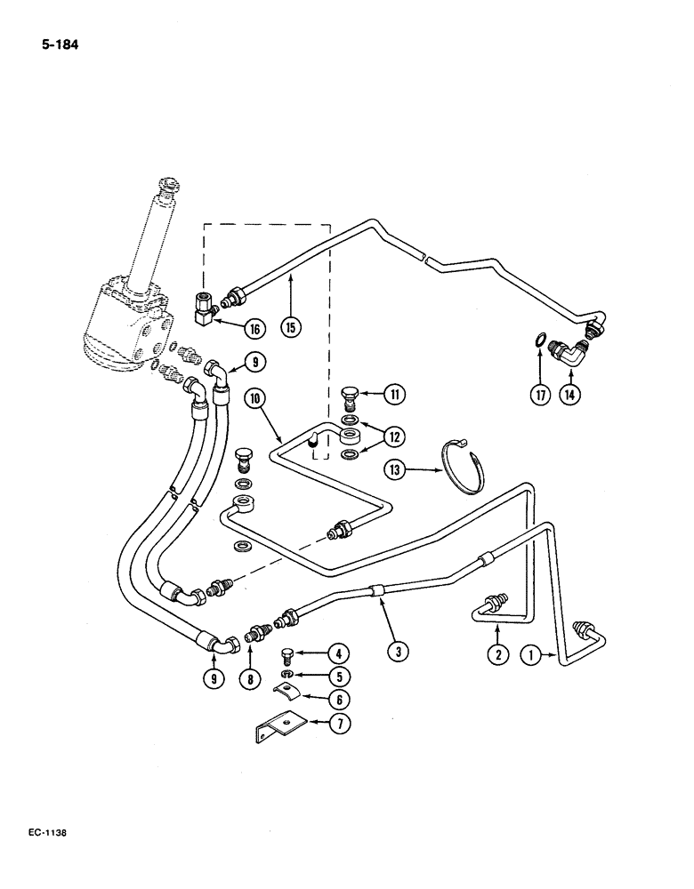 Схема запчастей Case IH 585 - (5-184) - STEERING PIPES REAR, 4 WHEEL DRIVE, WITH CAB (05) - STEERING