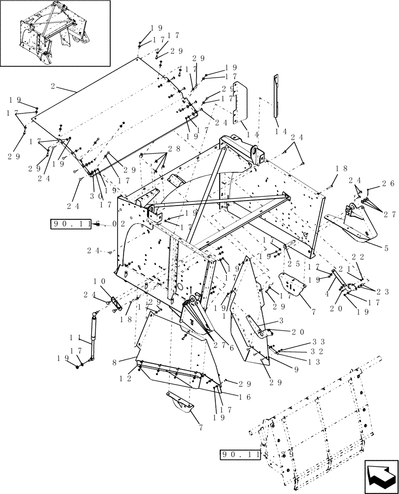 Схема запчастей Case IH 9120 - (90.118.33) - STRAW HOOD & DEFLECTORS (90) - PLATFORM, CAB, BODYWORK AND DECALS