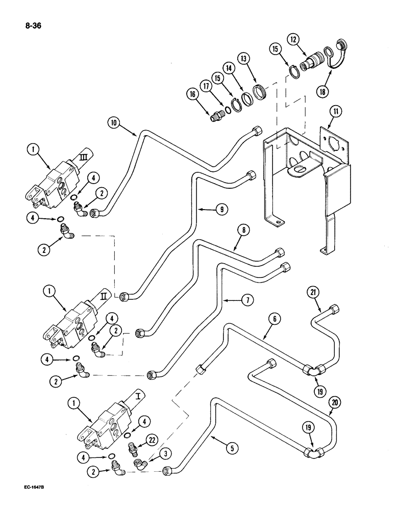 Схема запчастей Case IH 895 - (8-36) - REMOTE AUXILIARY VALVES, FIRST, SECOND AND THIRD BANK TUBES AND COUPLINGS, WITH CAB (08) - HYDRAULICS