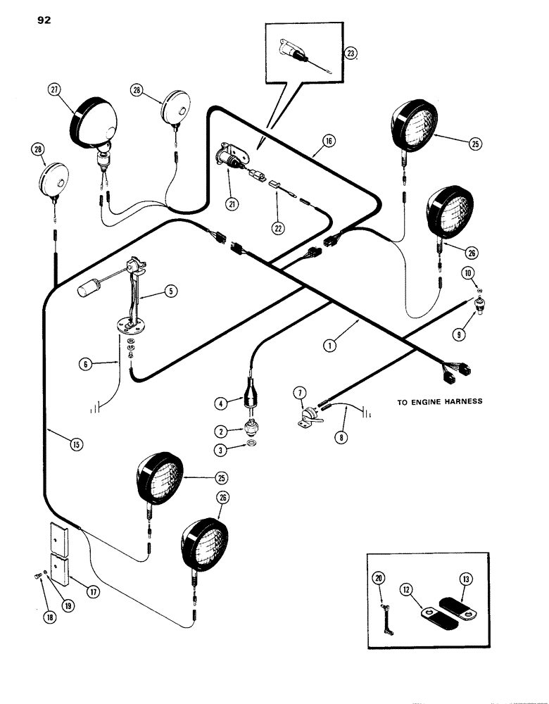 Схема запчастей Case IH 770 - (092) - ELECTRICAL EQUIPMENT AND WIRING, 267B DIESEL ENGINE, TRANSMISSION HARNESS, W/O CAB (04) - ELECTRICAL SYSTEMS