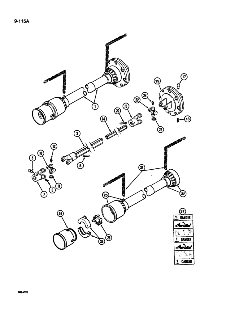 Схема запчастей Case IH 1010 - (9-115A) - AUGER DRIVE SHAFT, AUGER DRIVE MOUNTED ON RIGHT-HAND SIDE OF HEADER, 15.0, 17.5, AND 20.0 FT HEADER (58) - ATTACHMENTS/HEADERS