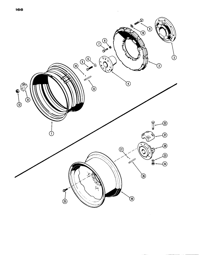 Схема запчастей Case IH 1070 - (166) - DUAL REAR WHEELS, CAST W/ 34" RIMS, 3-1/2" DIA. AXLE (06) - POWER TRAIN