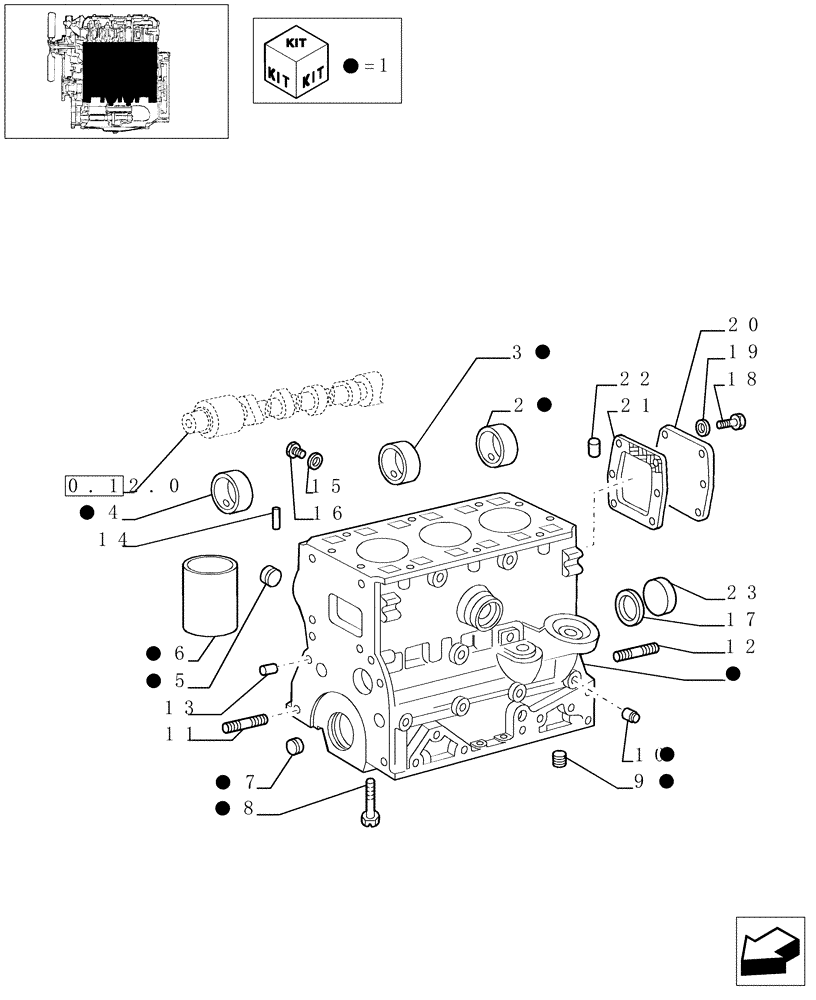 Схема запчастей Case IH JX55 - (0.04.0[01]) - CRANKCASE AND CYLINDERS (BEFORE S/N 13286) (01) - ENGINE