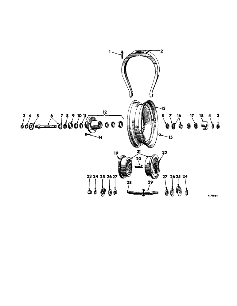 Схема запчастей Case IH 504 - (200) - WHEELS, SINGLE FRONT WHEEL, FARMALL TRACTORS EXCEPT HI-CLEAR (11) - WHEELS