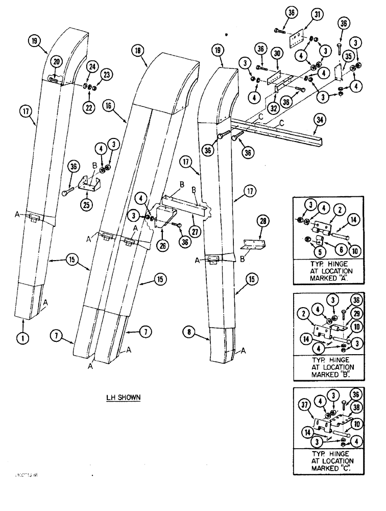 Схема запчастей Case IH 1844 - (9B-26) - CONVEYOR CHUTES, 1844 COTTON PICKER PRIOR TO P.I.N. JJC0002560 (15) - HANDLING SYSTEM