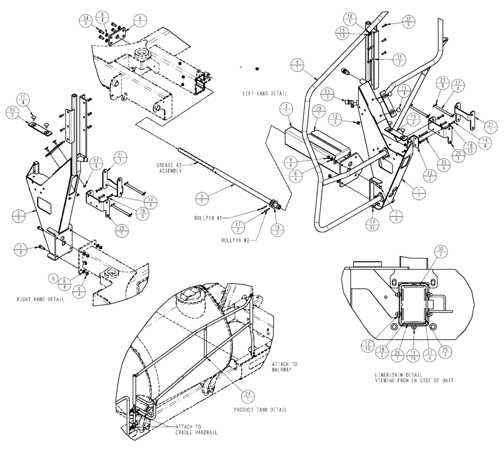 Схема запчастей Case IH SPX3320 - (04-023) - CRADLE/HANDRAIL ASSEMBLY, 120’ BOOM Suspension & Frame