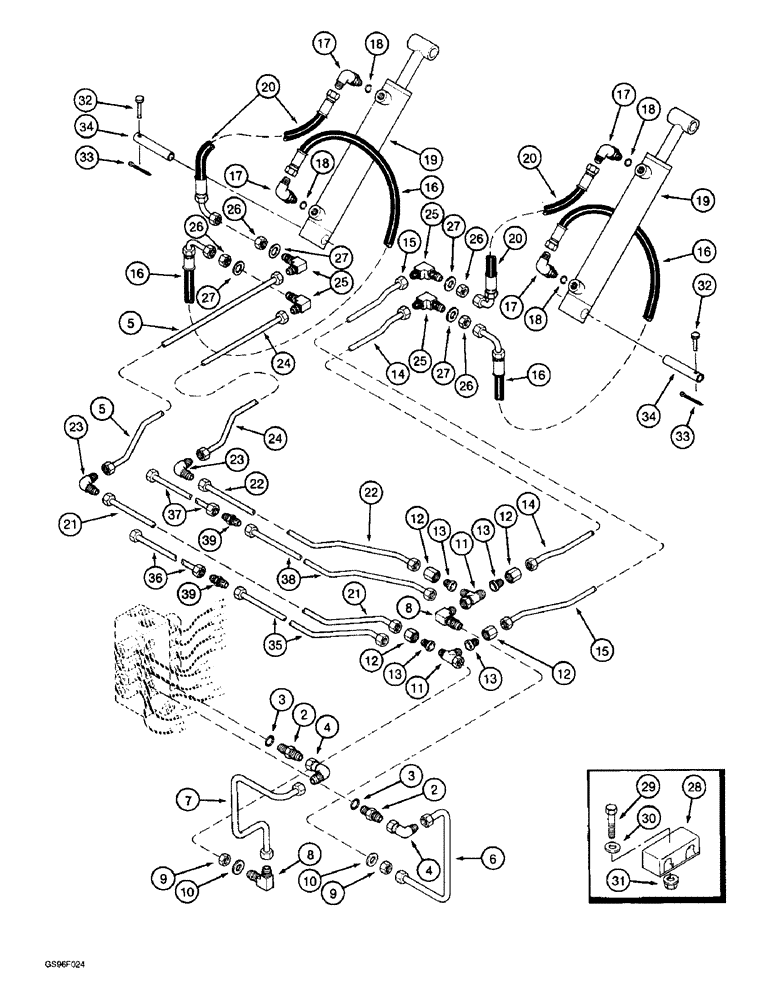 Схема запчастей Case IH 1800 - (8-84) - BASKET DOOR CYLINDER SYSTEM (07) - HYDRAULICS