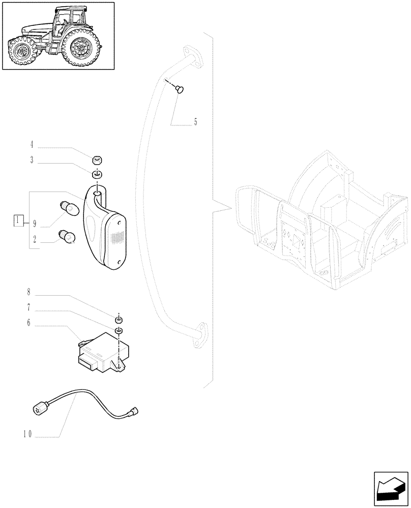 Схема запчастей Case IH MXU115 - (1.75.6[02]) - FRONT LIGHT FITTING ON CAB HANDLE OR PLATFORM - C5060 (06) - ELECTRICAL SYSTEMS