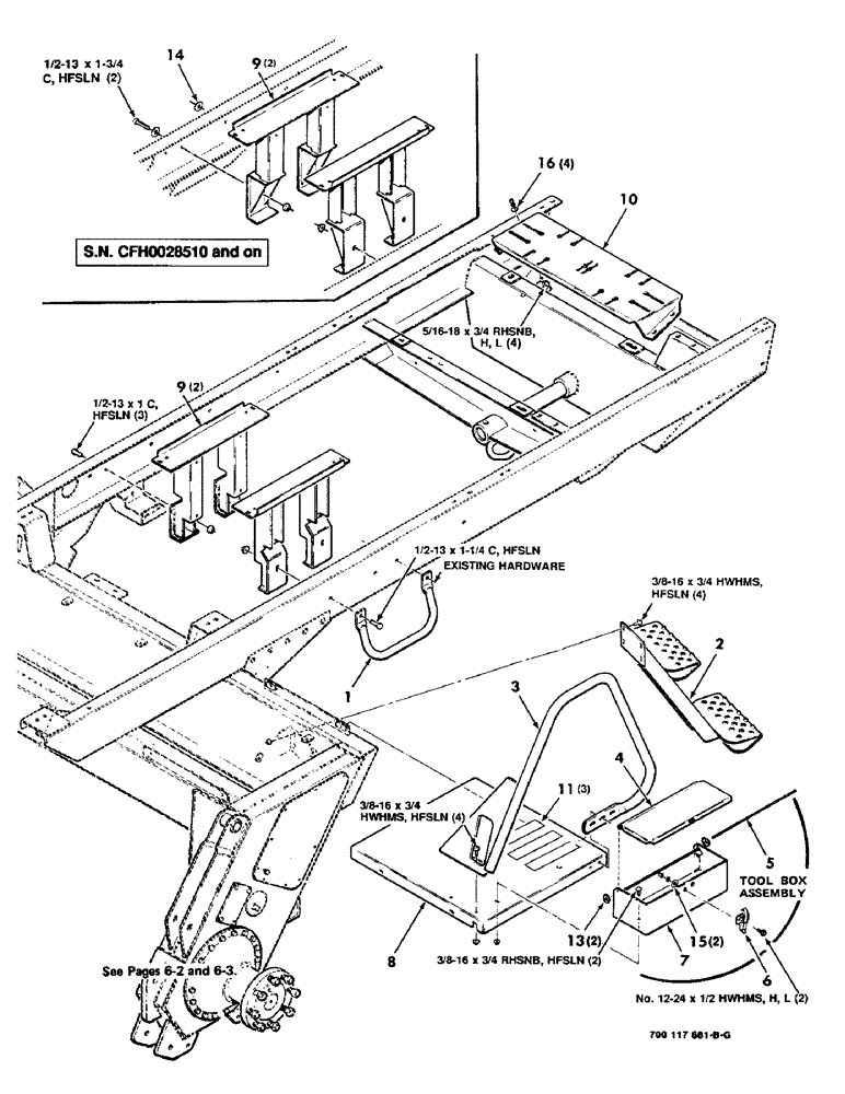 Схема запчастей Case IH 8830 - (7-36) - PLATFORM STEPS, HAND RAILS ANDTOOL BOX ASSEMBLIES (09) - CHASSIS