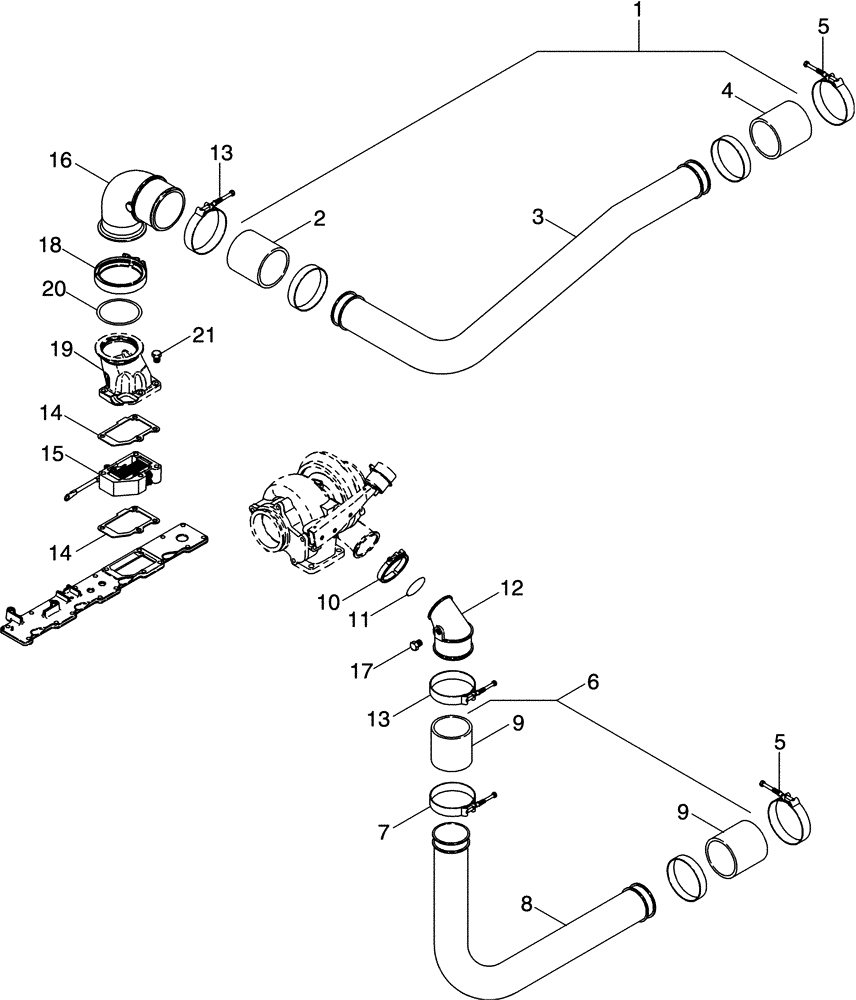 Схема запчастей Case IH 420 TIER 3 - (02-07) - INTAKE SYSTEM, CHARGE AIR COOLER (01) - ENGINE