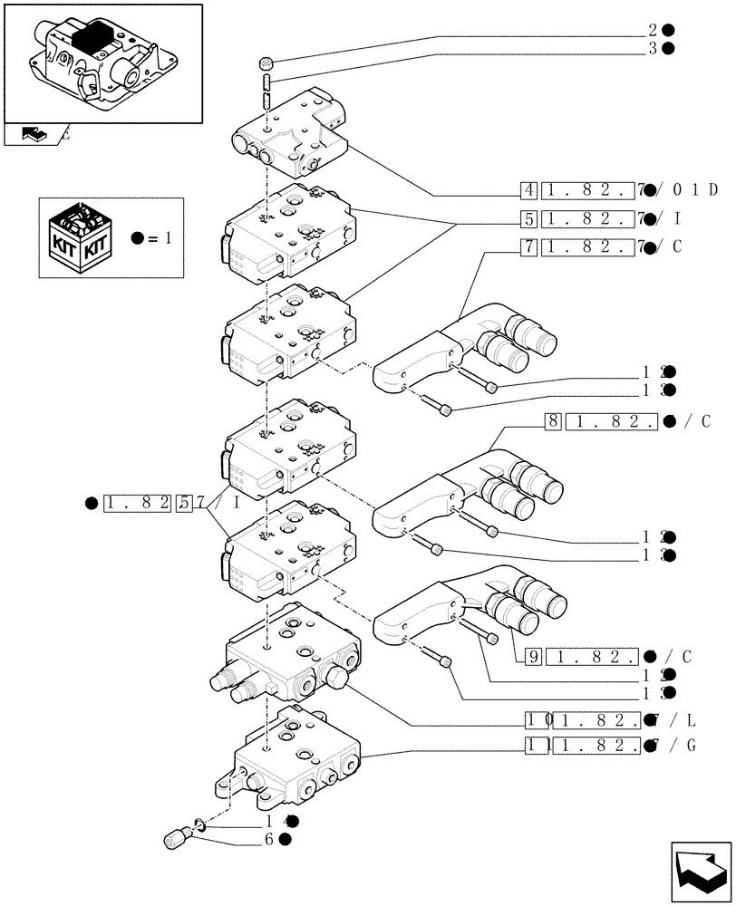 Схема запчастей Case IH PUMA 140 - (1.82.7/08B) - 4 CCLS (EDC) ELECTRONIC CONTROL VALVES ( EHS1) AND ASSOCIATED PARTS (VAR.330862-331862) (07) - HYDRAULIC SYSTEM