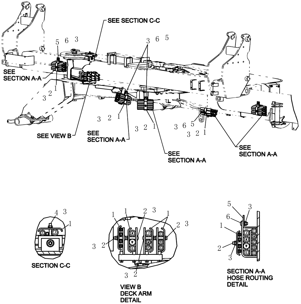 Схема запчастей Case IH 1200PT - (F.10.G[07]) - LAYOUT HOSE CARRIER HOSE ROUTING 16/31 ROW & 24 ROW - REAR (ASN CBJ022252) F - Frame Positioning