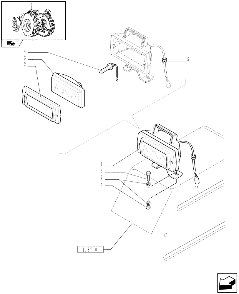 Схема запчастей Case IH FARMALL 85U - (1.75.6/02) - REAR WORK LIGHT ON FENDERS - L/CAB (VAR.333767) (10) - OPERATORS PLATFORM/CAB