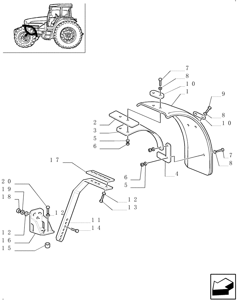 Схема запчастей Case IH JX100U - (1.43.0/05[03]) - (VAR.860) FRONT FENDERS - 4WD (04) - FRONT AXLE & STEERING