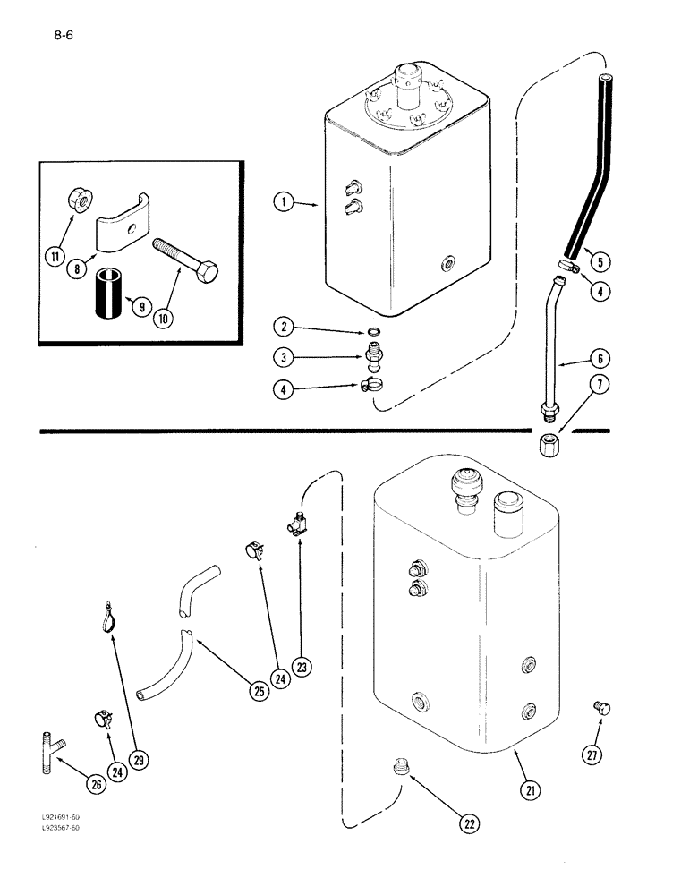 Схема запчастей Case IH 1640 - (8-006) - HYDRAULIC RESERVOIR DRAIN, PRIOR TO P.I.N. JJC0097190 (07) - HYDRAULICS