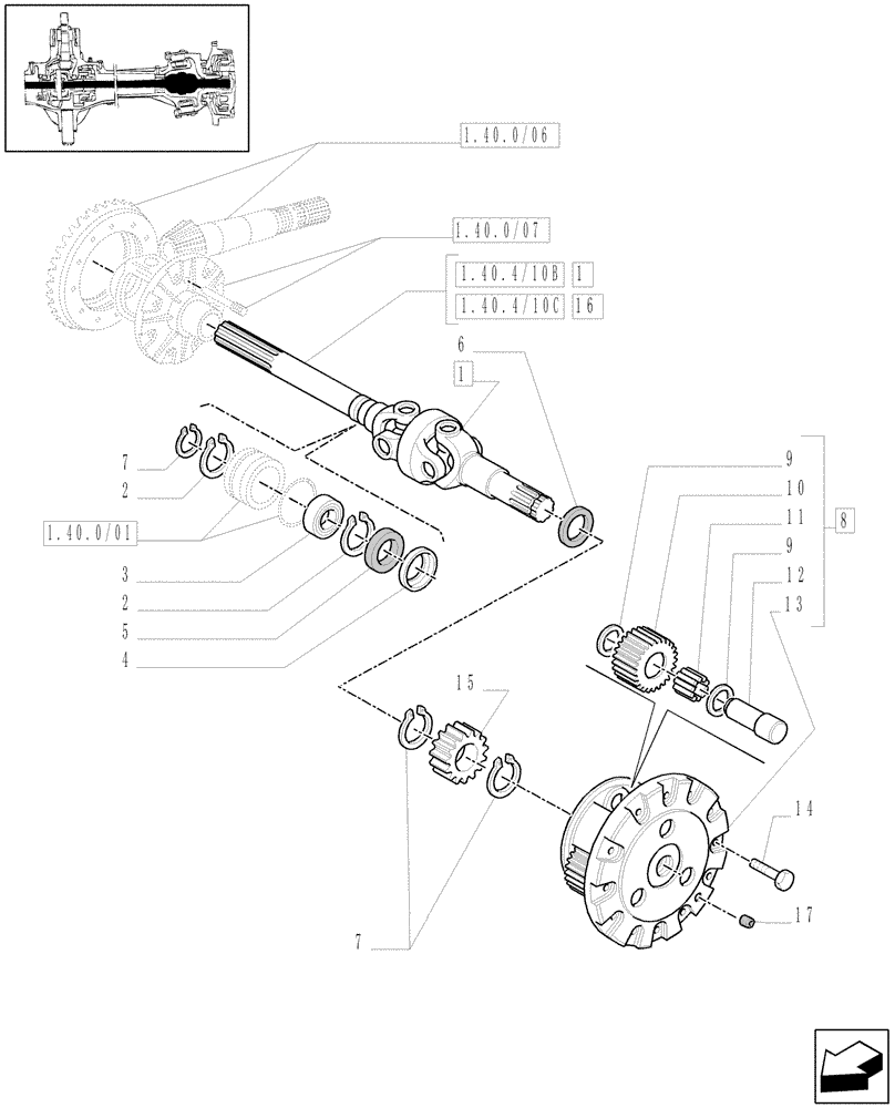 Схема запчастей Case IH MXM155 - (1.40.4/10[02]) - (VAR.452) 4WD FRONT AXLE WITH BRAKES FOR TERRALOCK - GEARS AND DIFFERENTIAL AXLE (04) - FRONT AXLE & STEERING