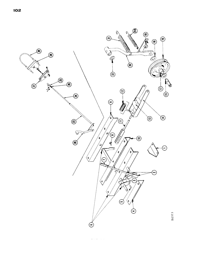 Схема запчастей Case IH 1660 - (102) - MAIN COMBINE DRIVE IDLER ASSEMBLY, BELT STOP S/N8368001 AND AFTER (14) - MAIN GEARBOX & DRIVE