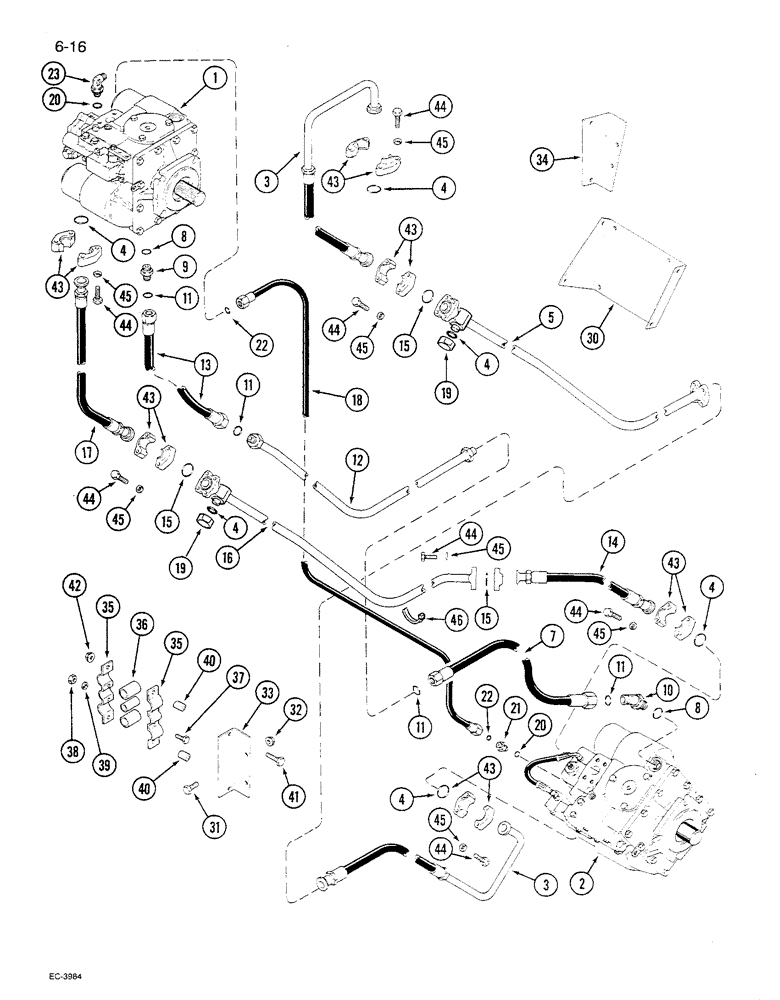 Схема запчастей Case IH 1680 - (6-016) - HYDROSTATIC PUMP AND MOTOR SYSTEM, TWO SPEED, CORN AND GRAIN, P.I.N. JJC0047918 & AFTER (03) - POWER TRAIN